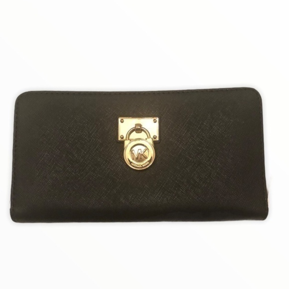 Michael kors black Hamilton lock wallet zipper